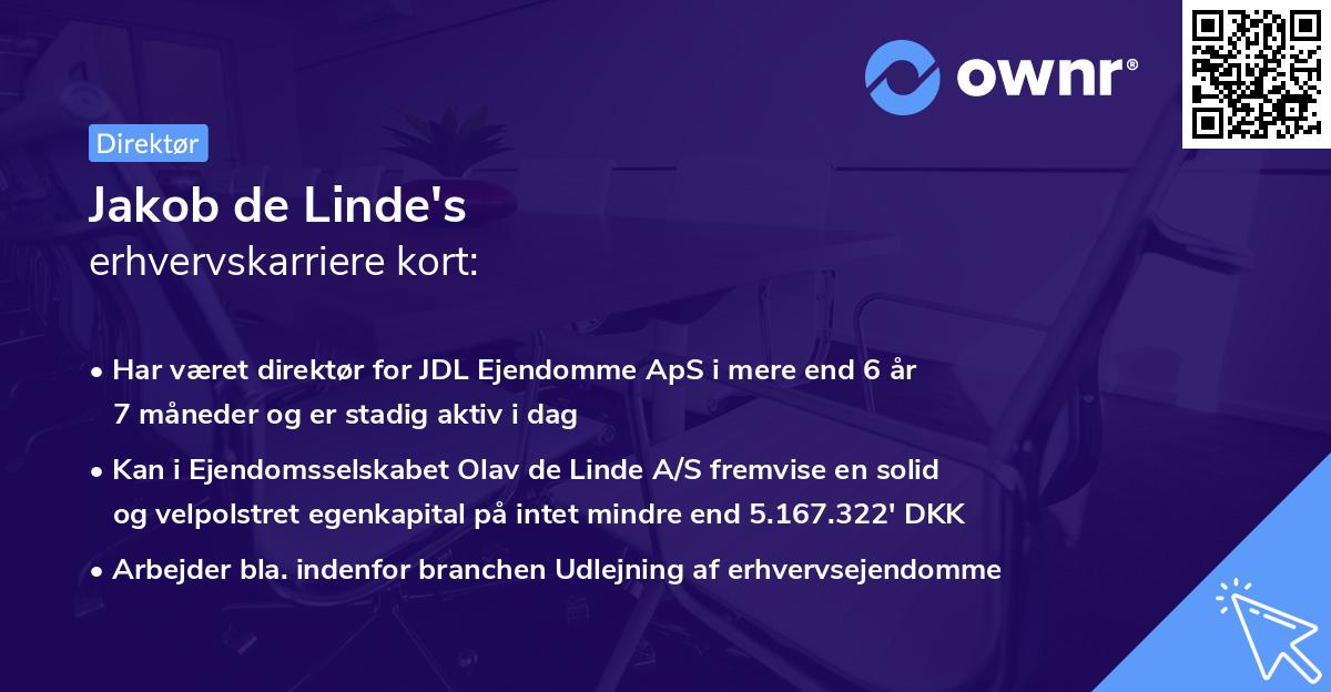 Jakob de Linde's erhvervskarriere kort