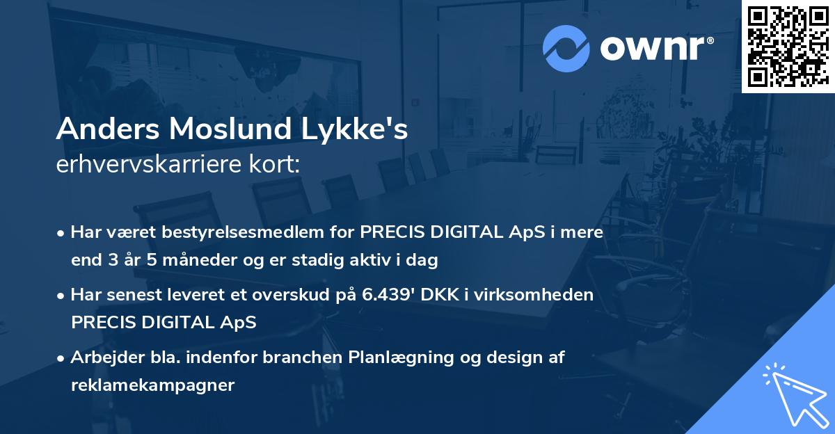 Anders Moslund Lykke's erhvervskarriere kort