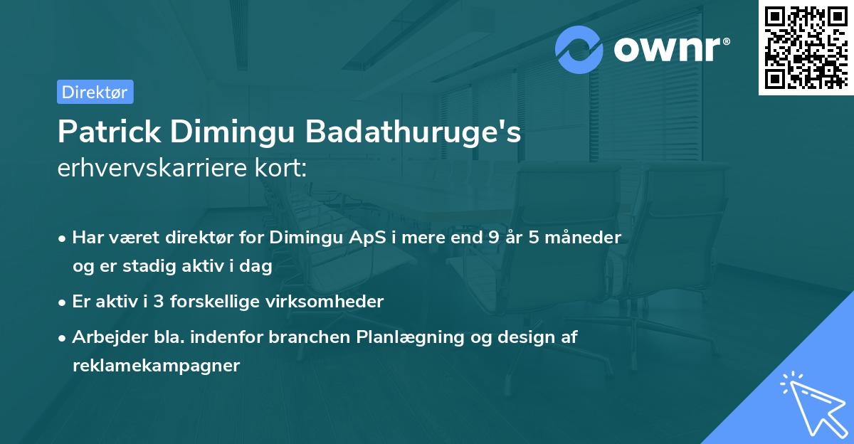 Patrick Dimingu Badathuruge's erhvervskarriere kort