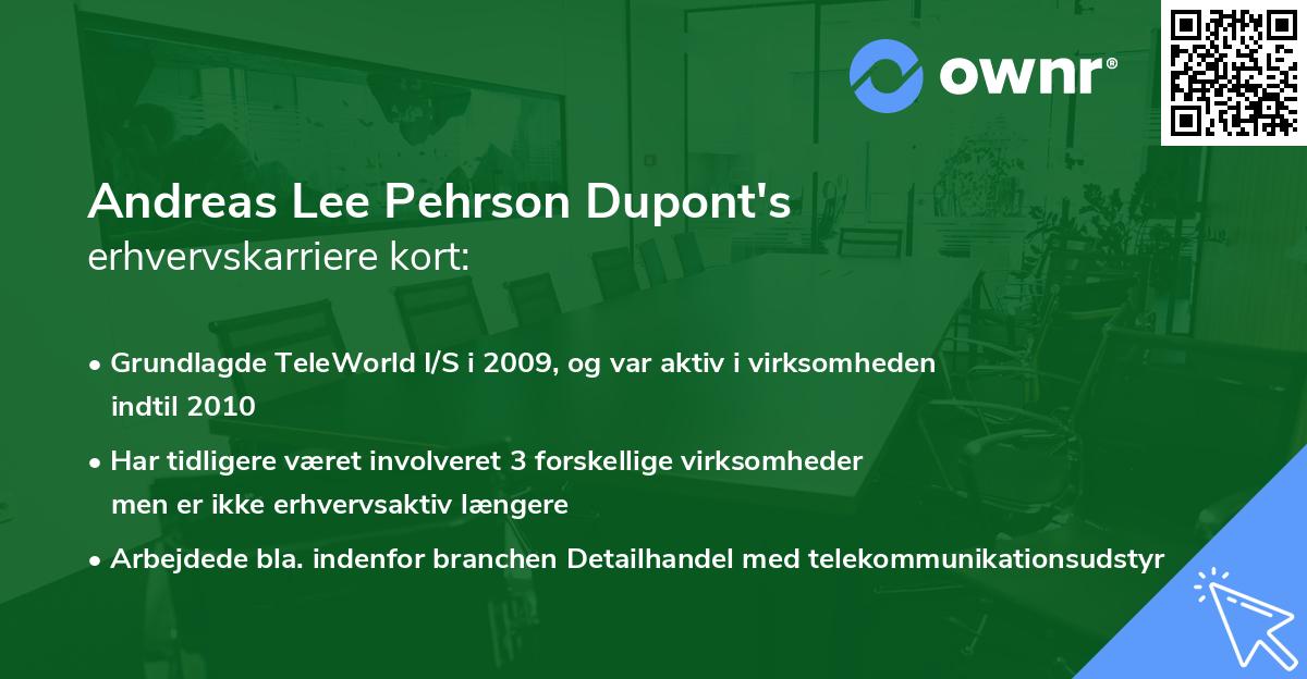 Andreas Lee Pehrson Dupont's erhvervskarriere kort