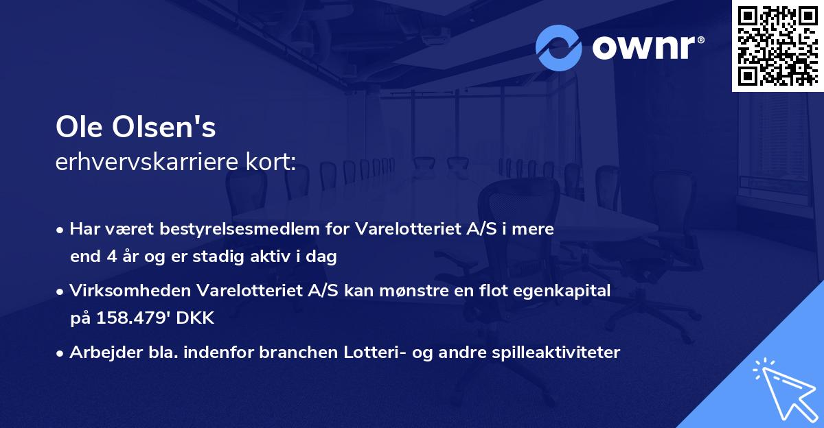 Ole Olsen's erhvervskarriere kort