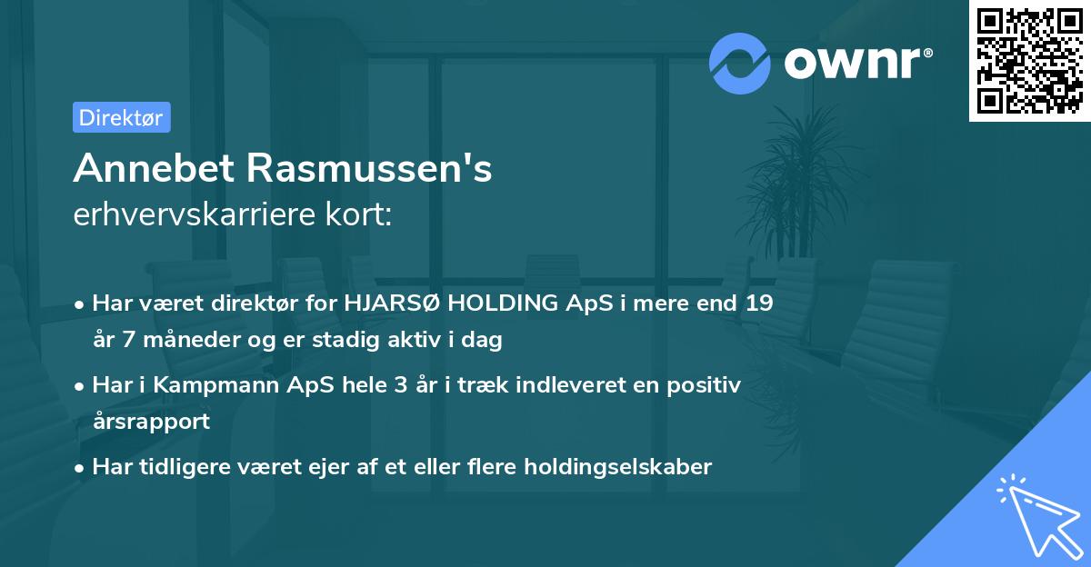 Annebet Rasmussen's erhvervskarriere kort