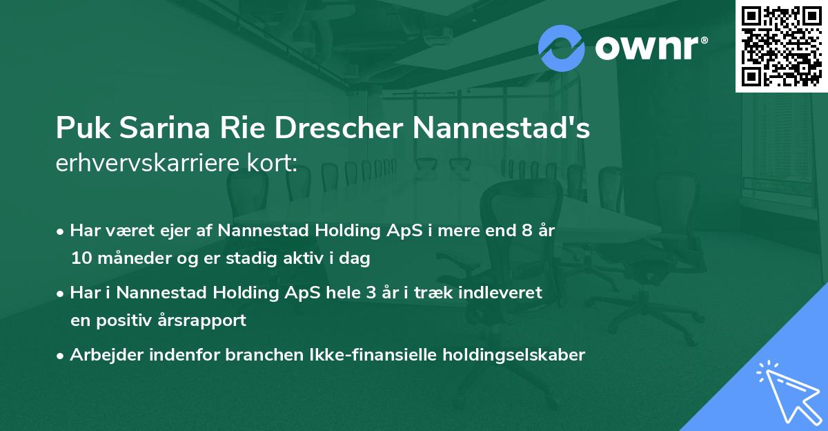 Puk Sarina Rie Drescher Nannestad's erhvervskarriere kort