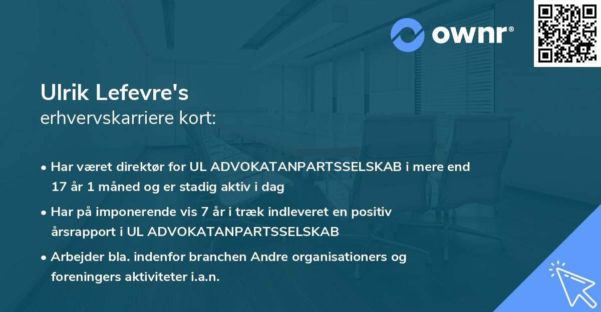 Ulrik Lefevre's erhvervskarriere kort