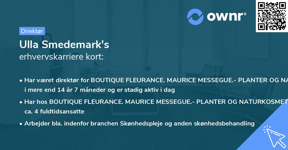 Ulla Smedemark's erhvervskarriere kort