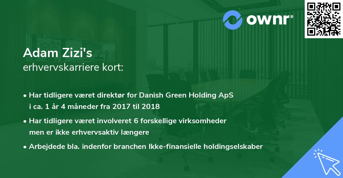 Adam Zizi's erhvervskarriere kort