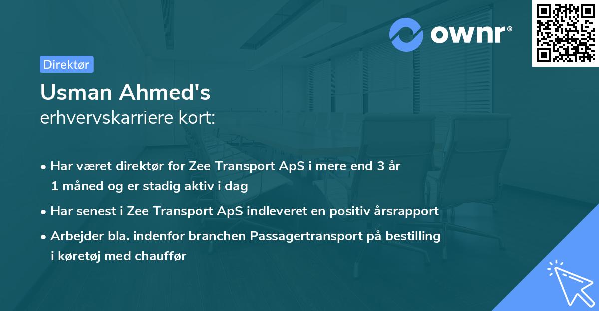 Usman Ahmed's erhvervskarriere kort