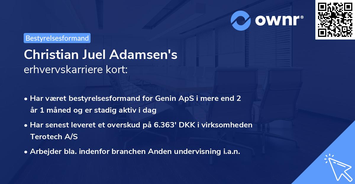 Christian Juel Adamsen's erhvervskarriere kort