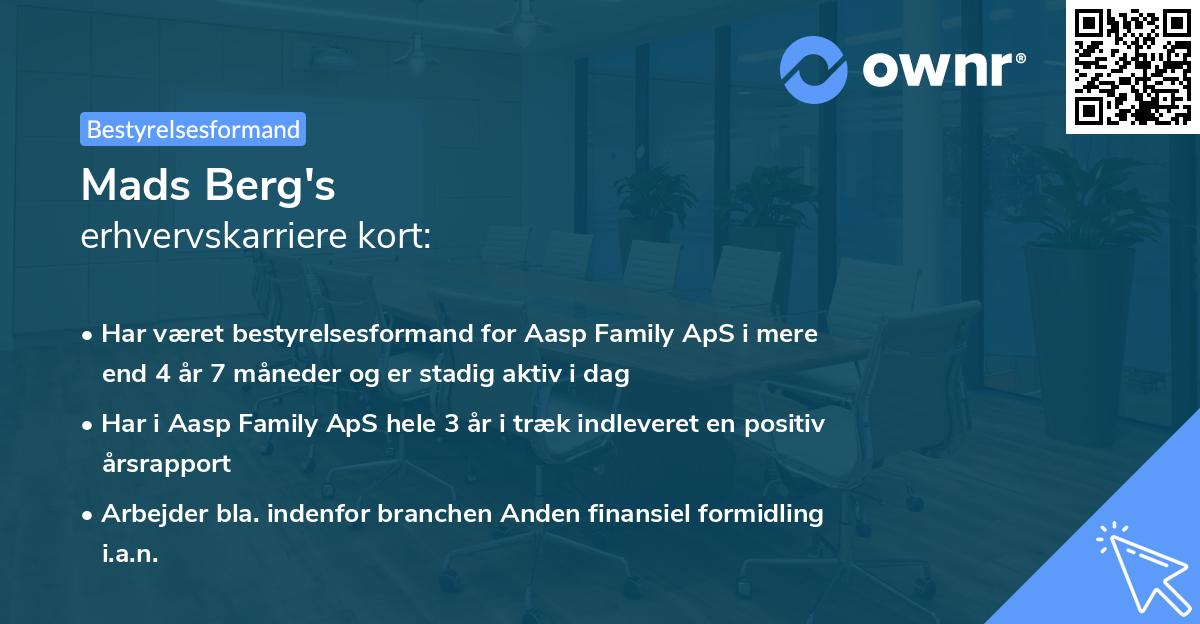 Mads Berg's erhvervskarriere kort