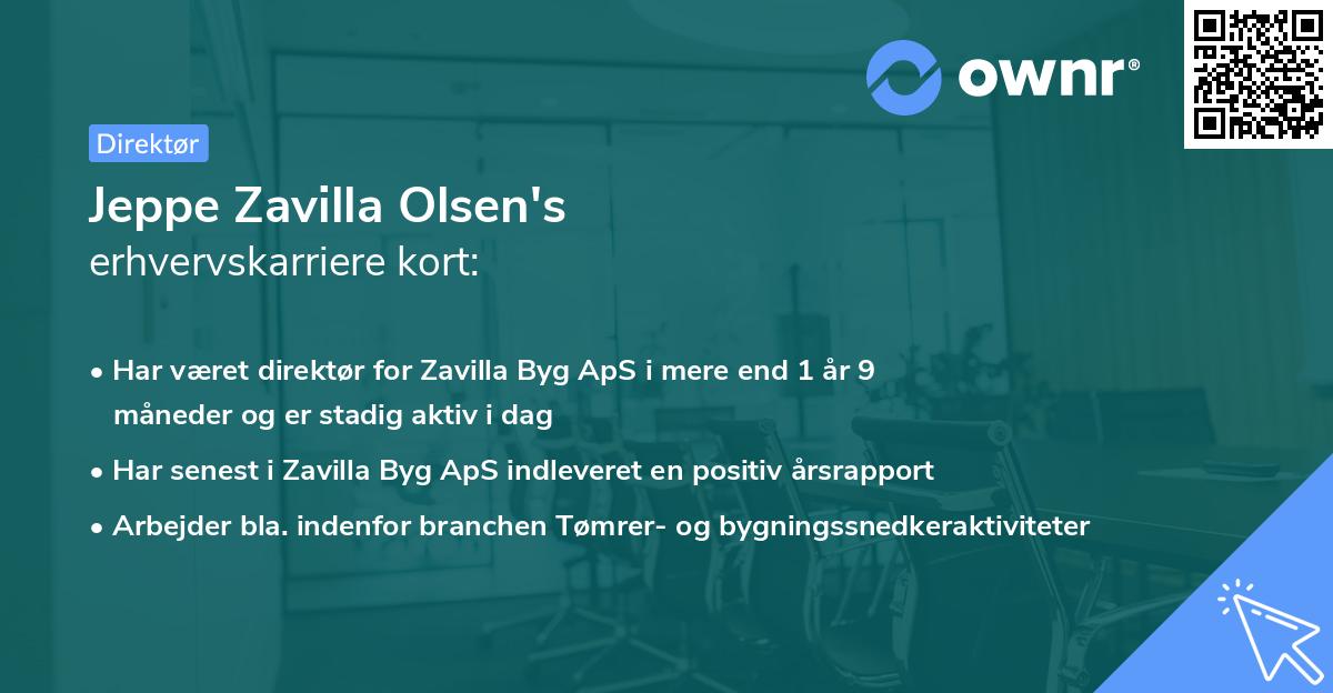 Jeppe Zavilla Olsen's erhvervskarriere kort
