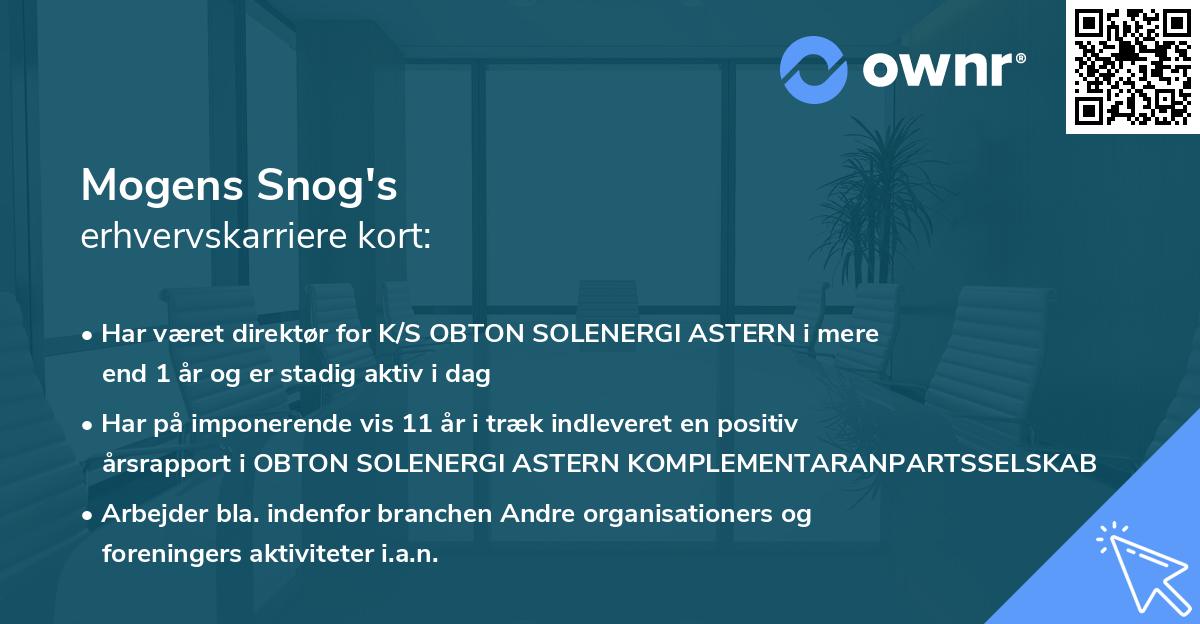 Mogens Snog's erhvervskarriere kort