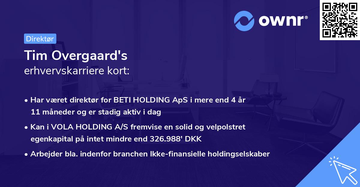 Tim Overgaard's erhvervskarriere kort
