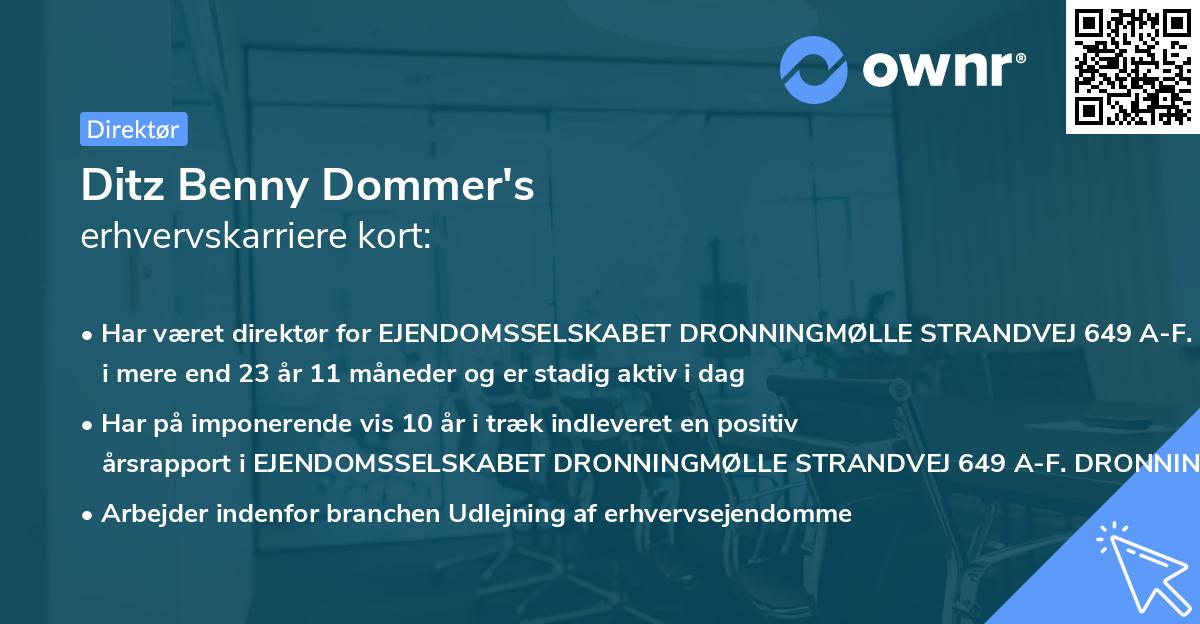 Ditz Benny Dommer's erhvervskarriere kort