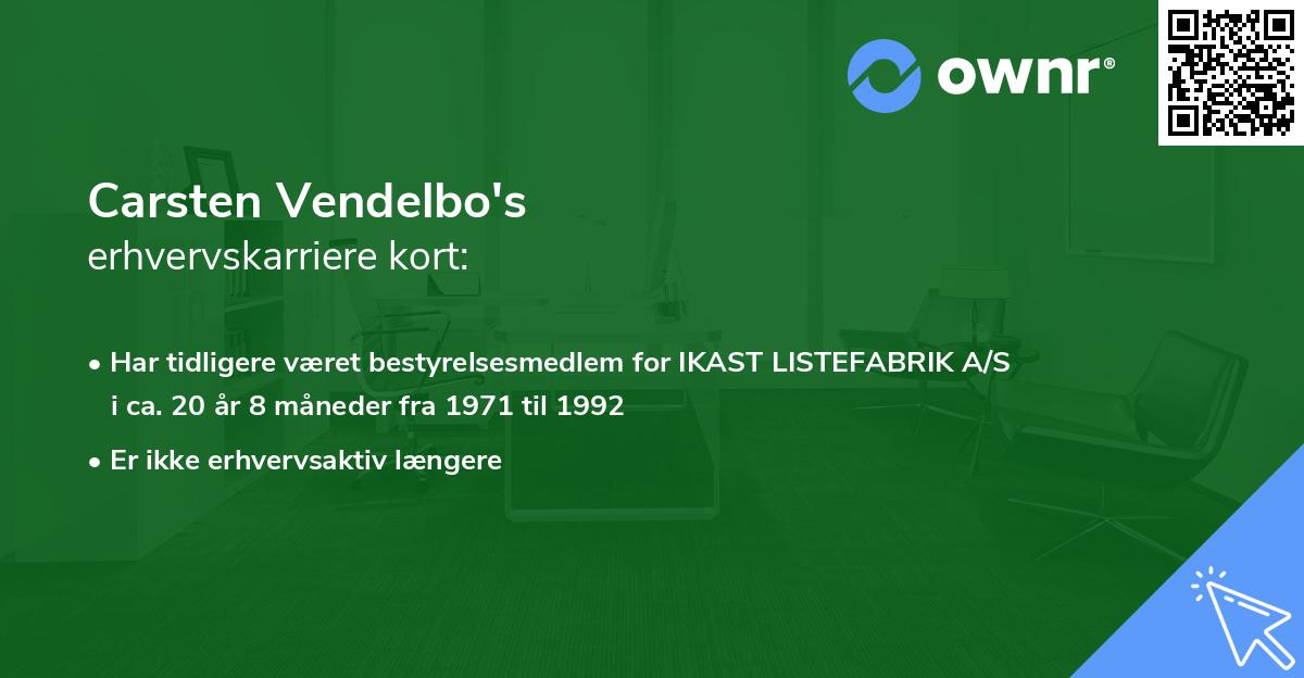 Carsten Vendelbo's erhvervskarriere kort