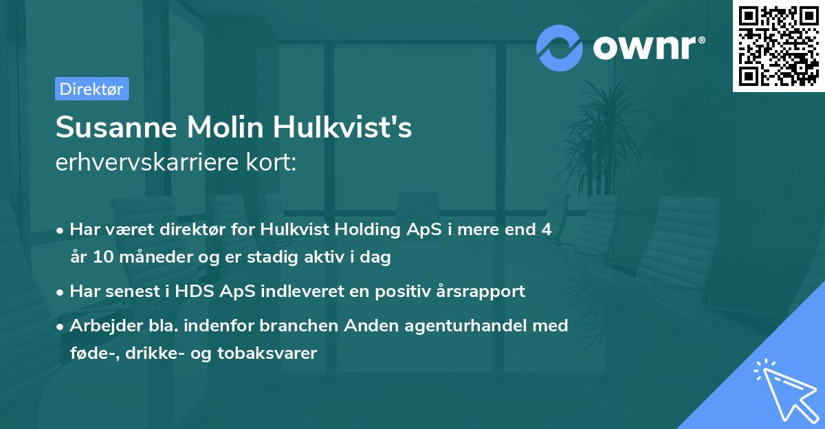 Susanne Molin Hulkvist's erhvervskarriere kort