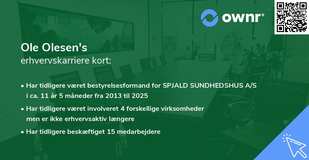 Ole Olesen's erhvervskarriere kort
