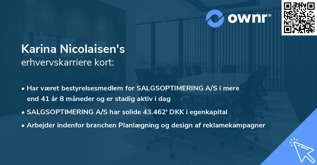 Karina Nicolaisen's erhvervskarriere kort