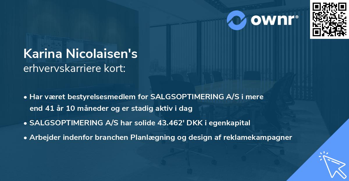 Karina Nicolaisen's erhvervskarriere kort