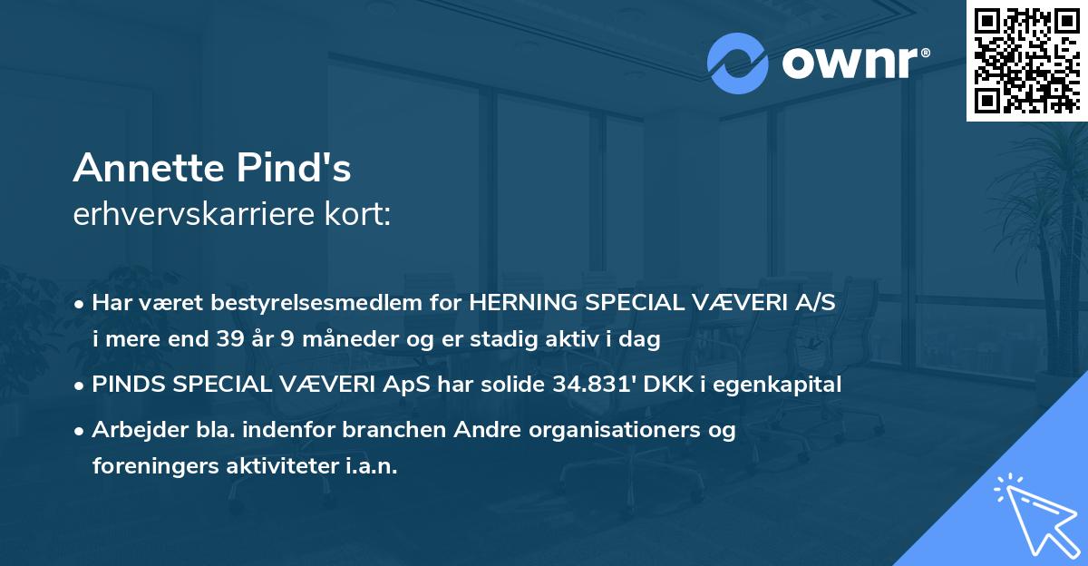 Annette Pind's erhvervskarriere kort