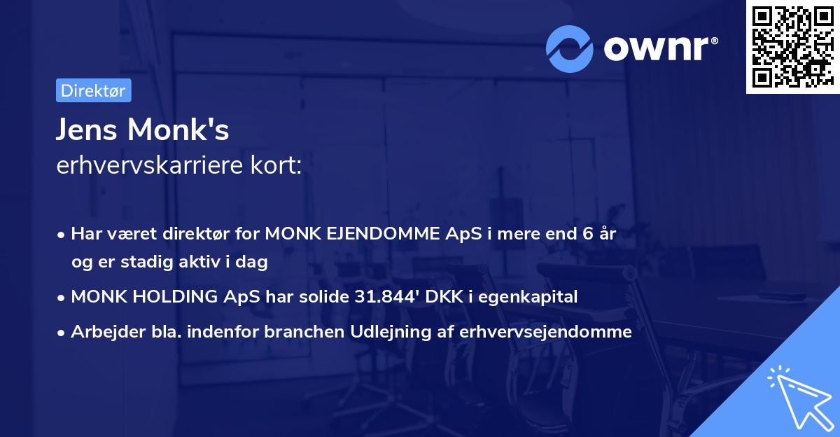 Jens Monk's erhvervskarriere kort