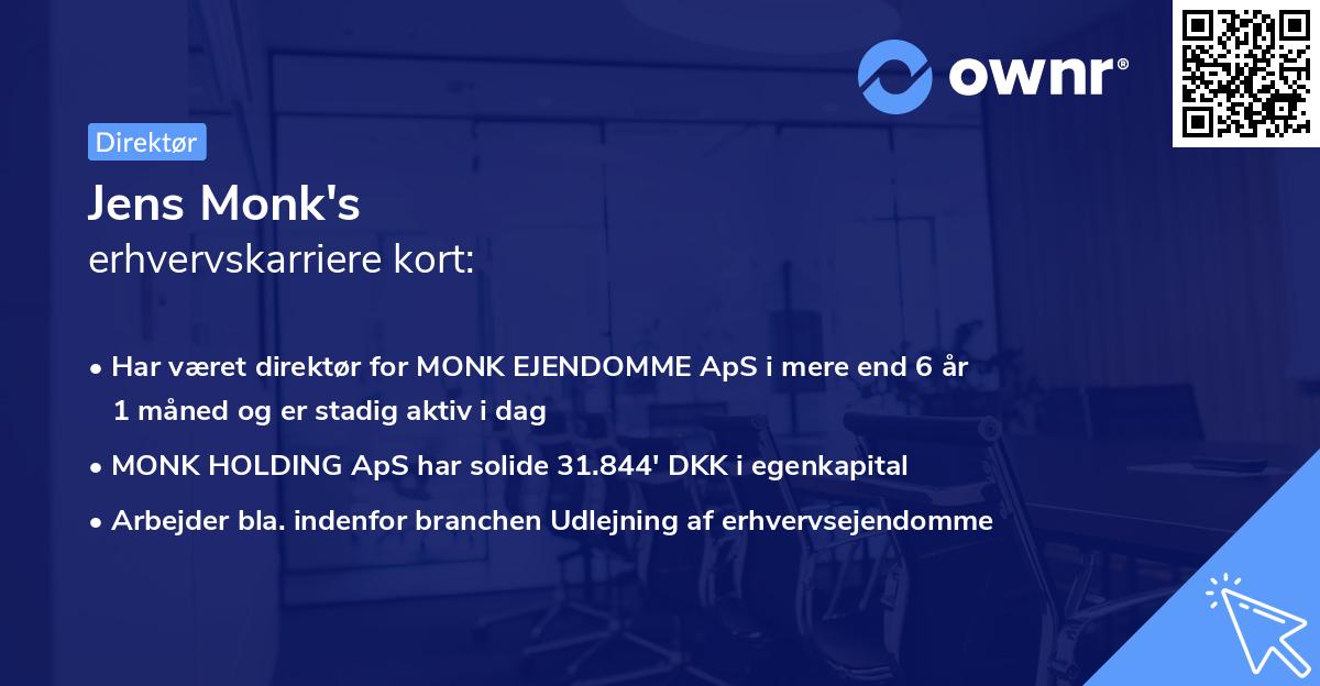Jens Monk's erhvervskarriere kort
