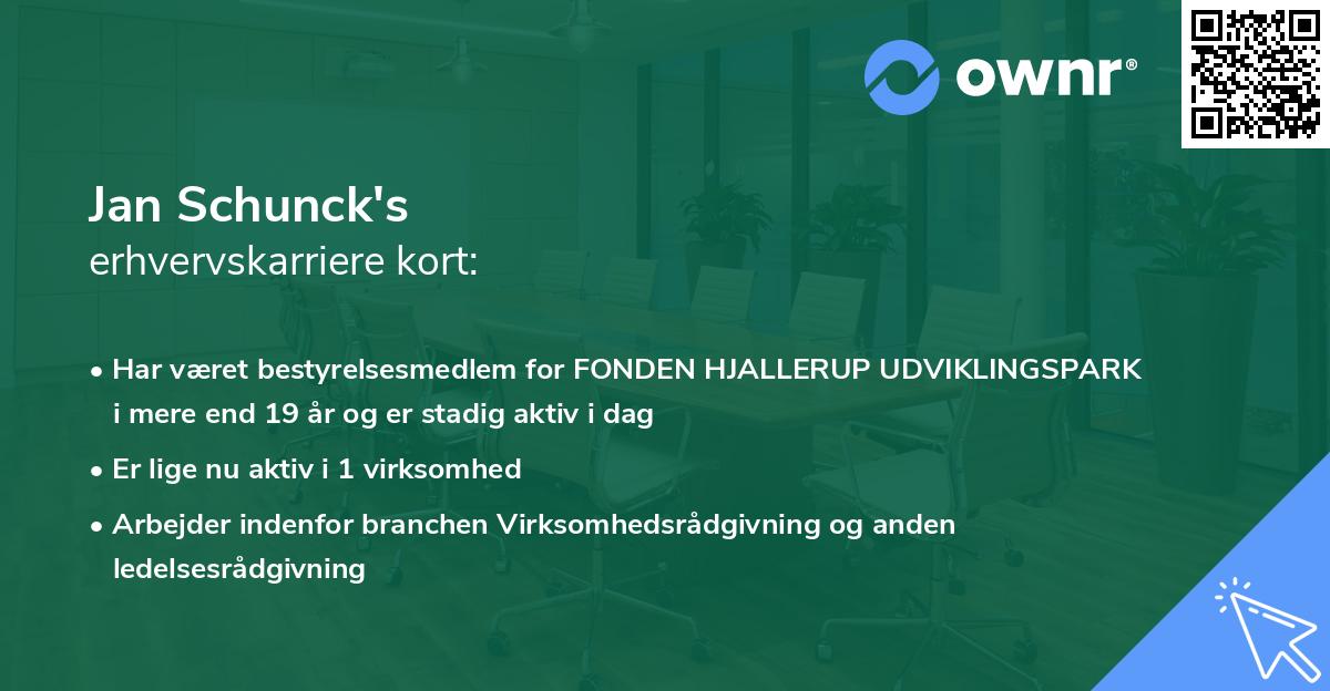 Jan Schunck's erhvervskarriere kort