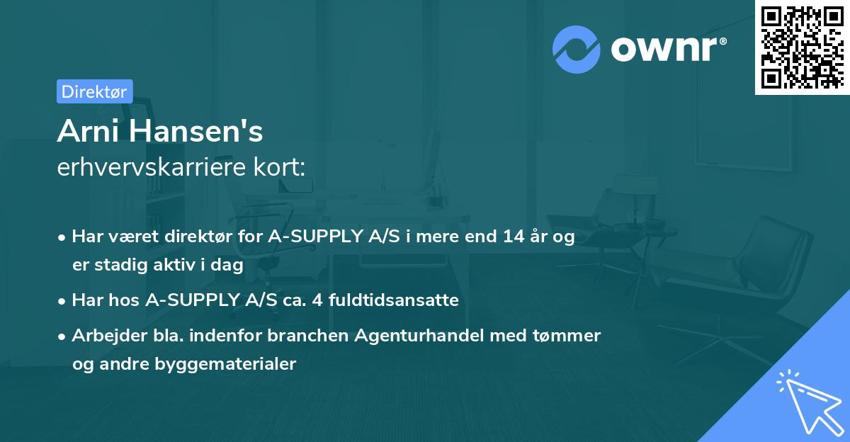 Arni Hansen's erhvervskarriere kort