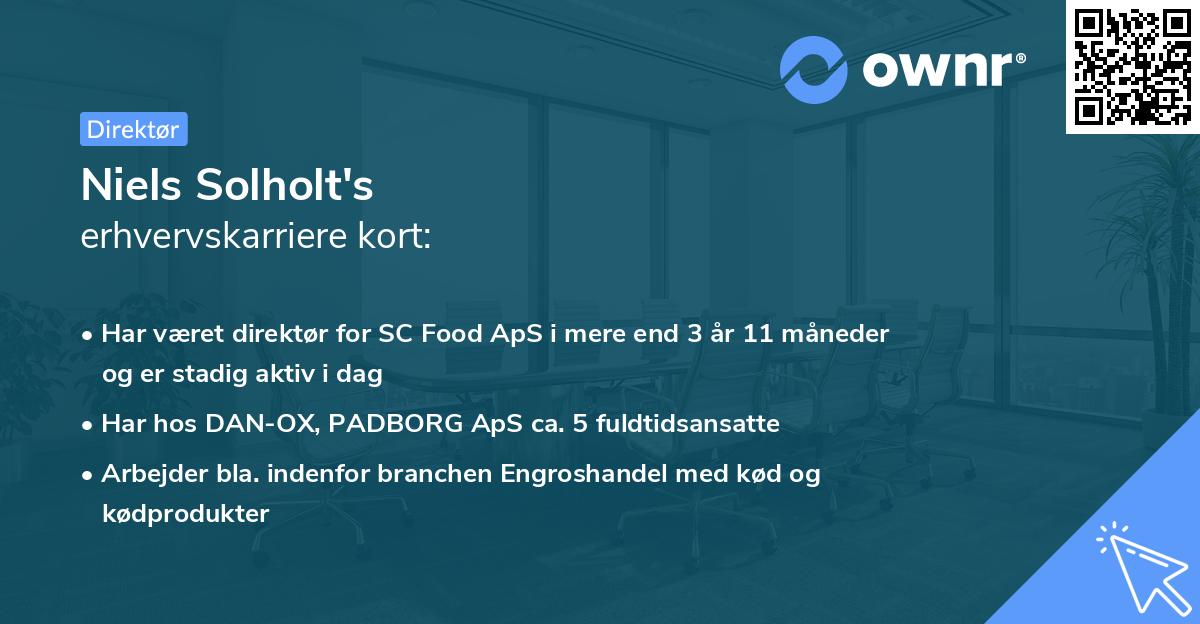 Niels Solholt's erhvervskarriere kort