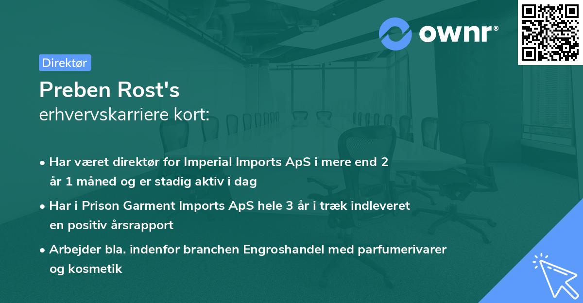 Preben Rost's erhvervskarriere kort