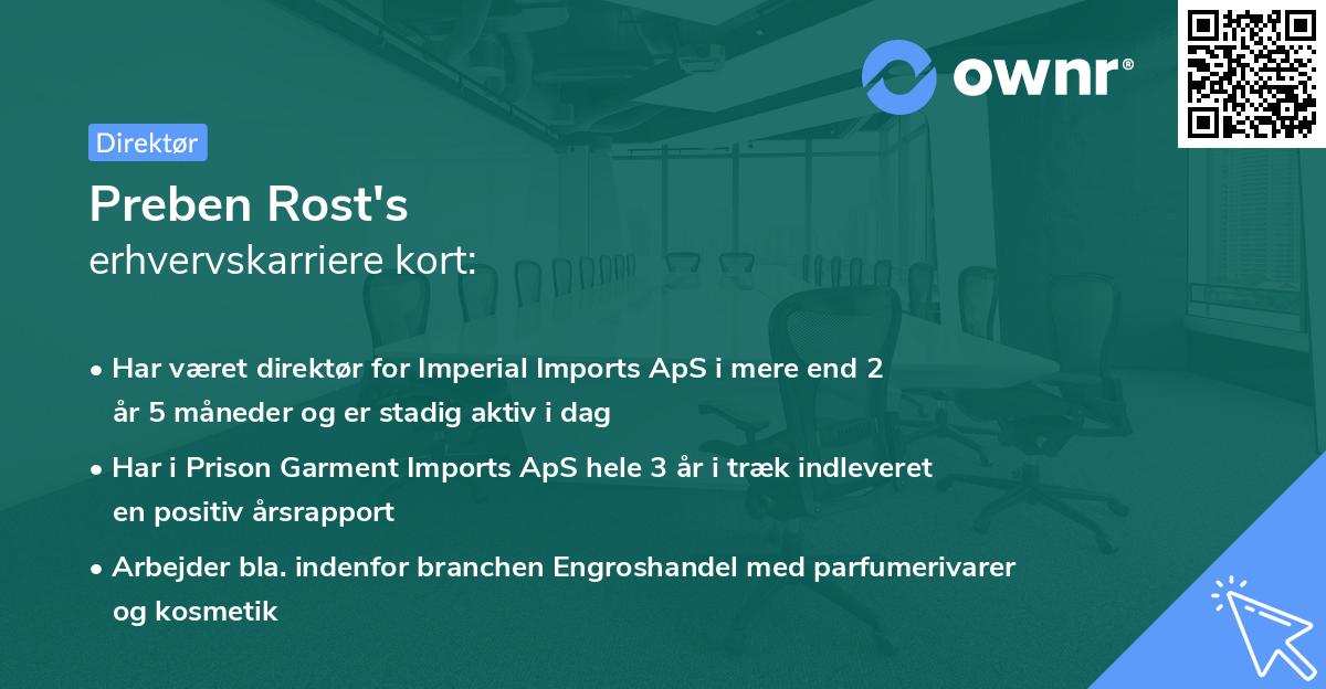 Preben Rost's erhvervskarriere kort