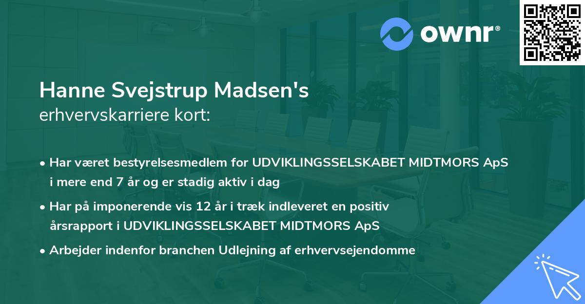 Hanne Svejstrup Madsen's erhvervskarriere kort