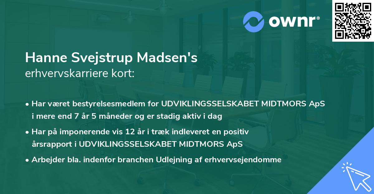 Hanne Svejstrup Madsen's erhvervskarriere kort