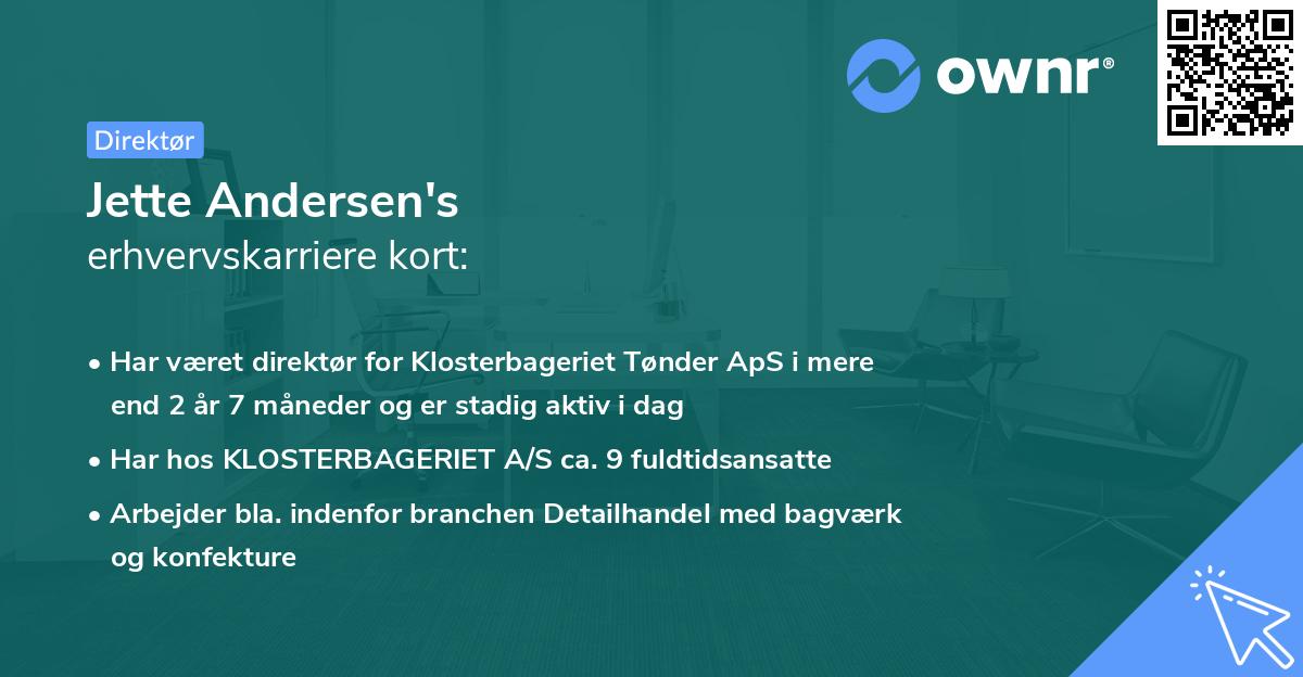 Jette Andersen's erhvervskarriere kort