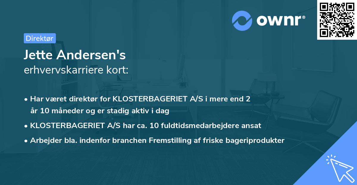Jette Andersen's erhvervskarriere kort