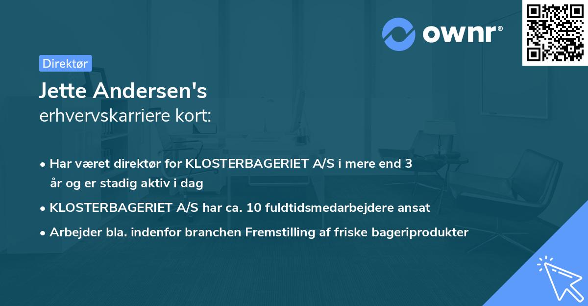 Jette Andersen's erhvervskarriere kort