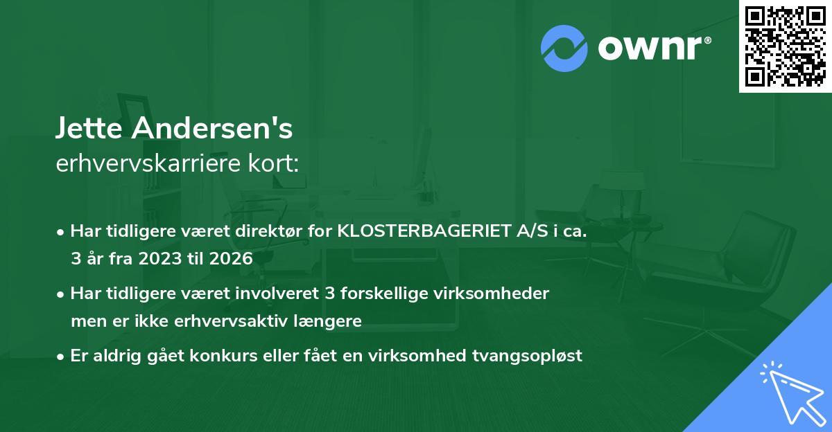 Jette Andersen's erhvervskarriere kort