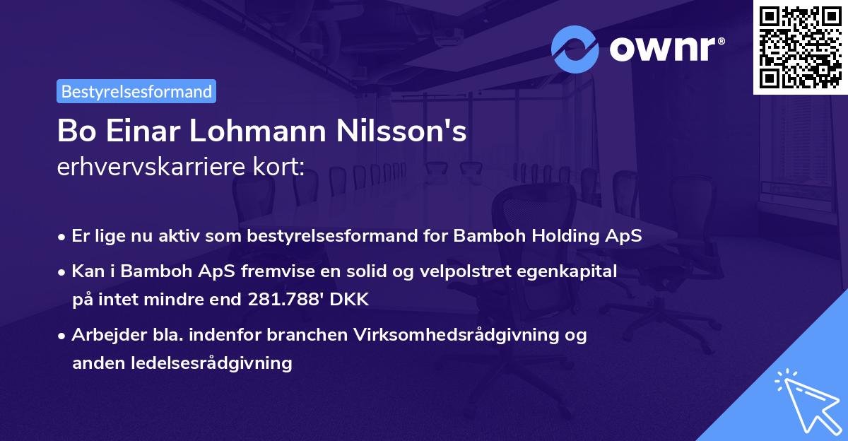 Bo Einar Lohmann Nilsson's erhvervskarriere kort
