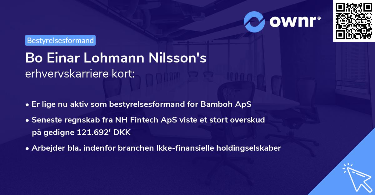 Bo Einar Lohmann Nilsson's erhvervskarriere kort