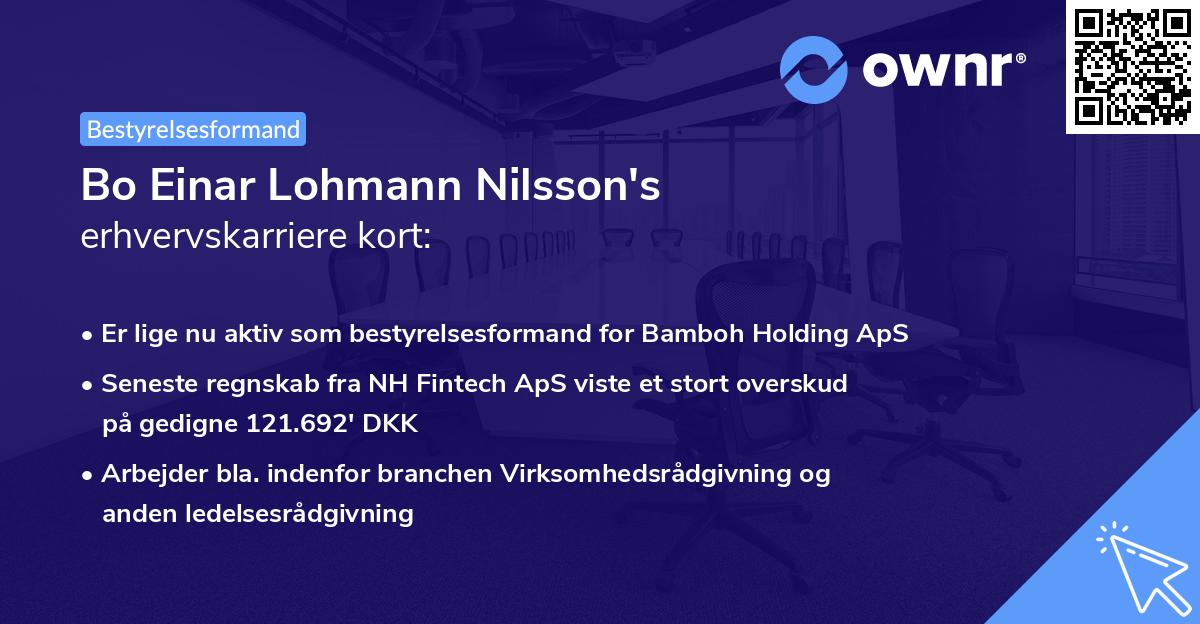Bo Einar Lohmann Nilsson's erhvervskarriere kort