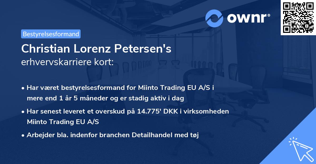 Christian Lorenz Petersen's erhvervskarriere kort