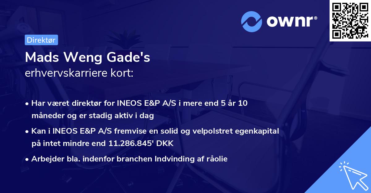 Mads Weng Gade's erhvervskarriere kort