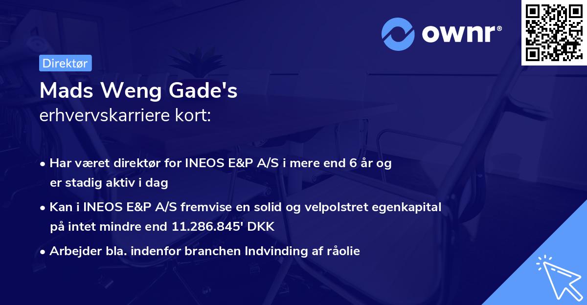 Mads Weng Gade's erhvervskarriere kort