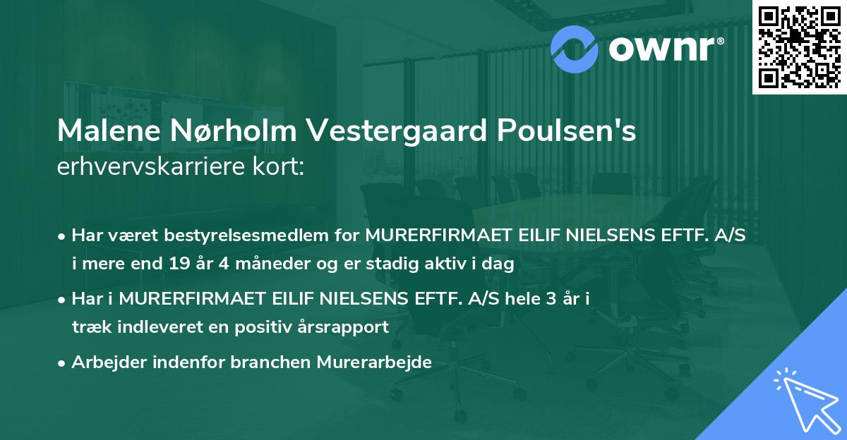 Malene Nørholm Vestergaard Poulsen's erhvervskarriere kort