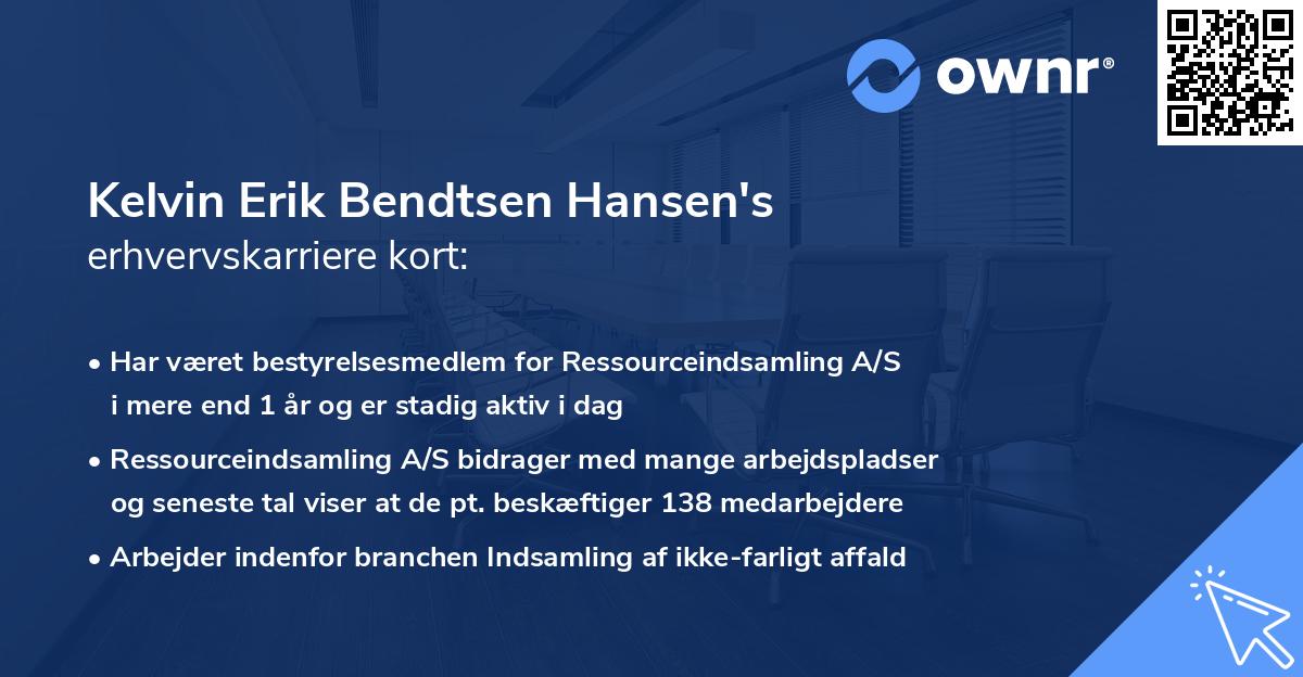 Kelvin Erik Bendtsen Hansen's erhvervskarriere kort