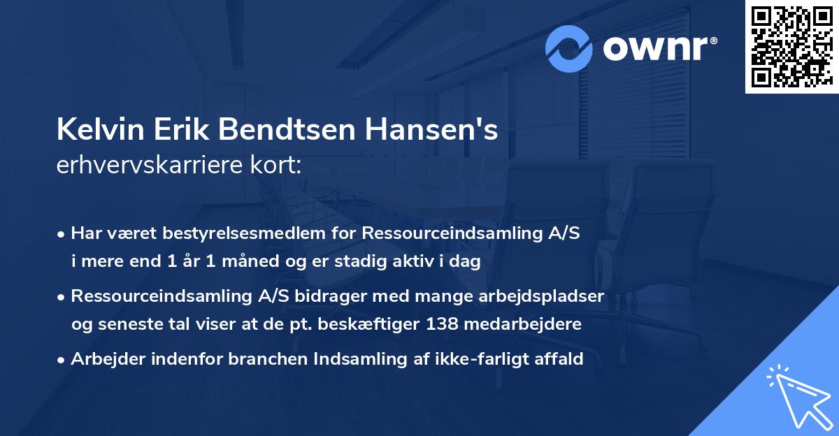 Kelvin Erik Bendtsen Hansen's erhvervskarriere kort