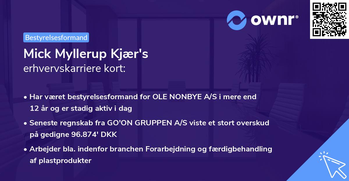 Mick Myllerup Kjær's erhvervskarriere kort