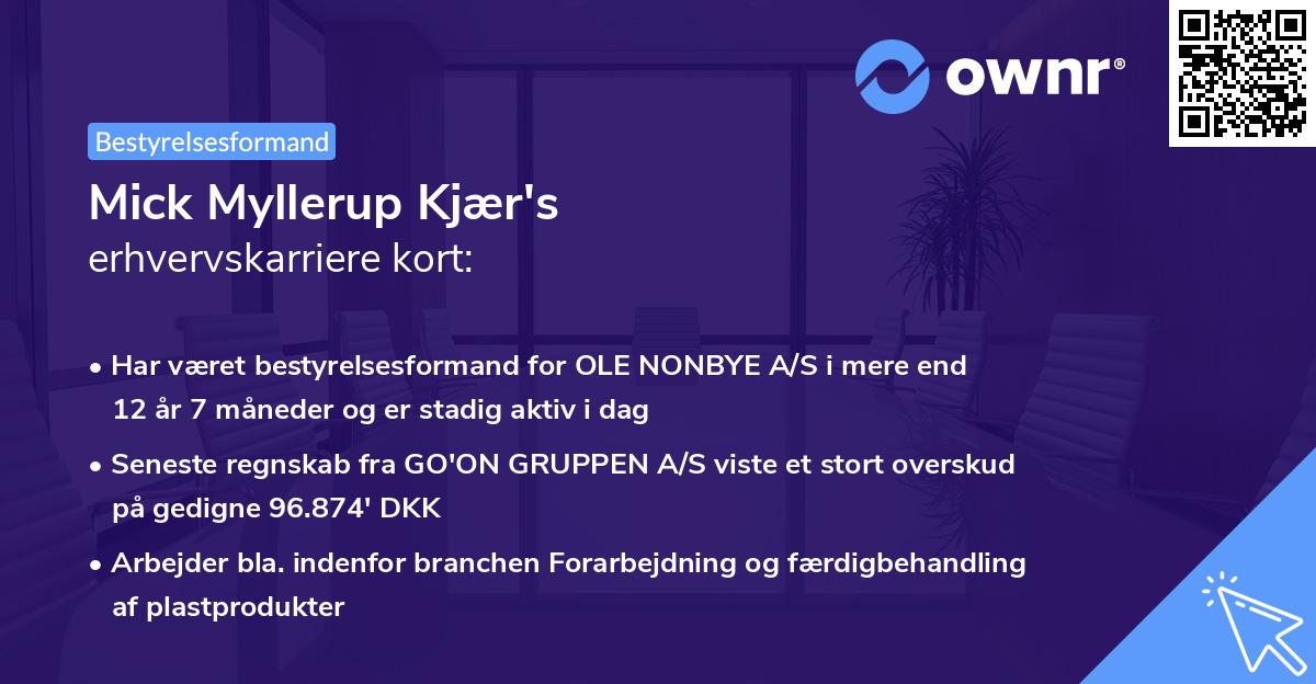 Mick Myllerup Kjær's erhvervskarriere kort