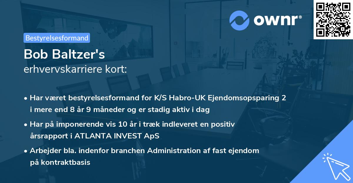 Bob Baltzer's erhvervskarriere kort