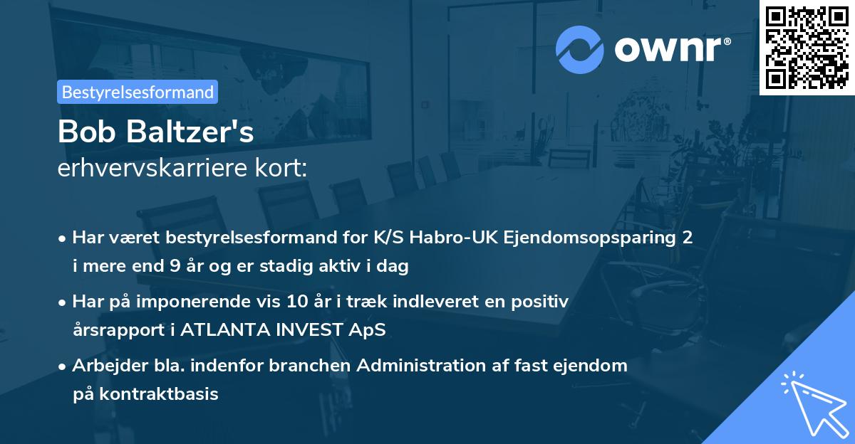 Bob Baltzer's erhvervskarriere kort