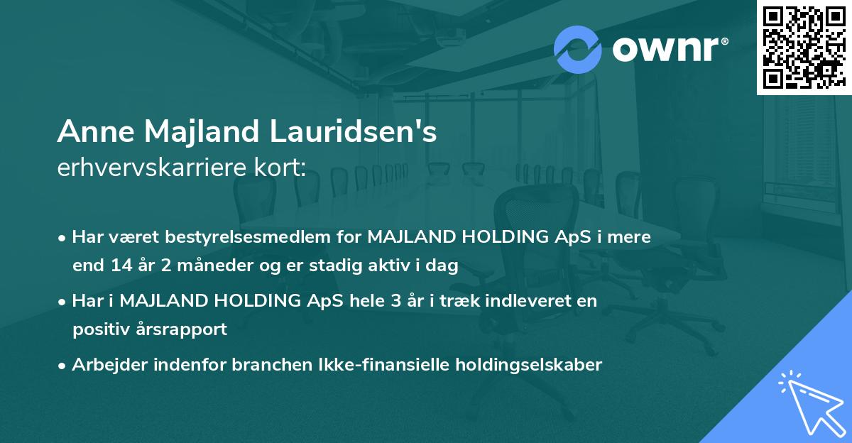 Anne Majland Lauridsen's erhvervskarriere kort